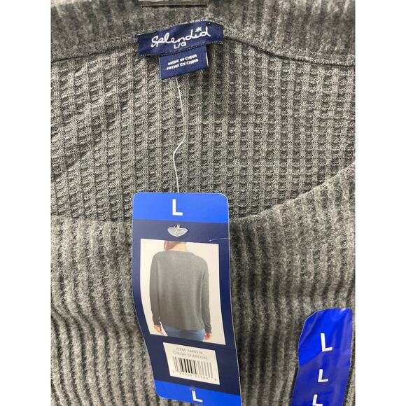 Splendid Women’s L/S Charcoal Ribbed Knit Sweater Size L - Picture 2 of 4